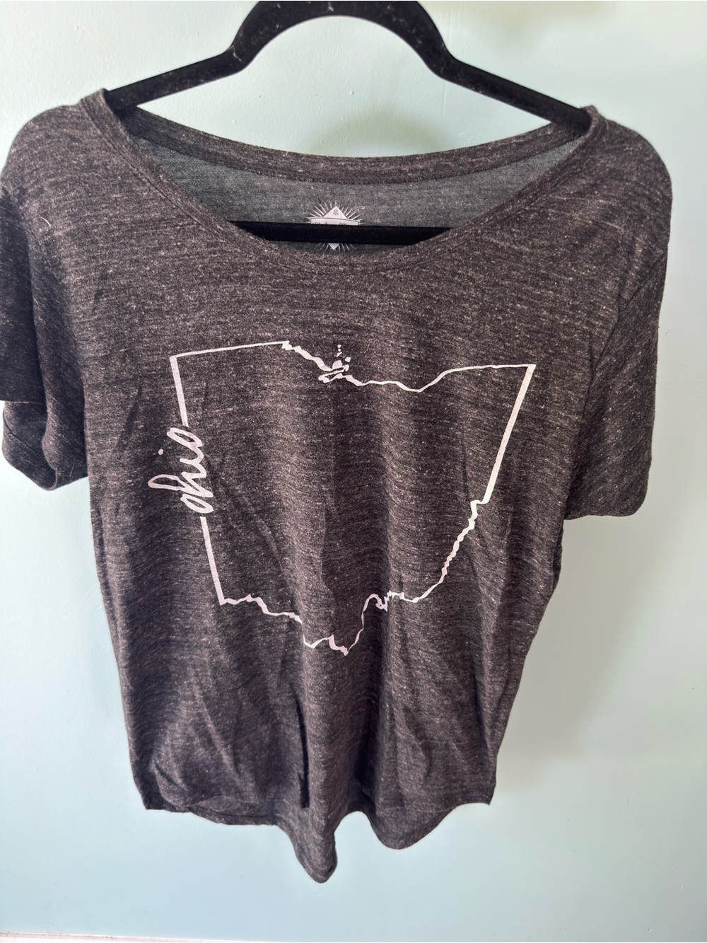 State of Mine Women's Ohio Outline Tee - Charcoal with White Graphic - Picture 1 of 9